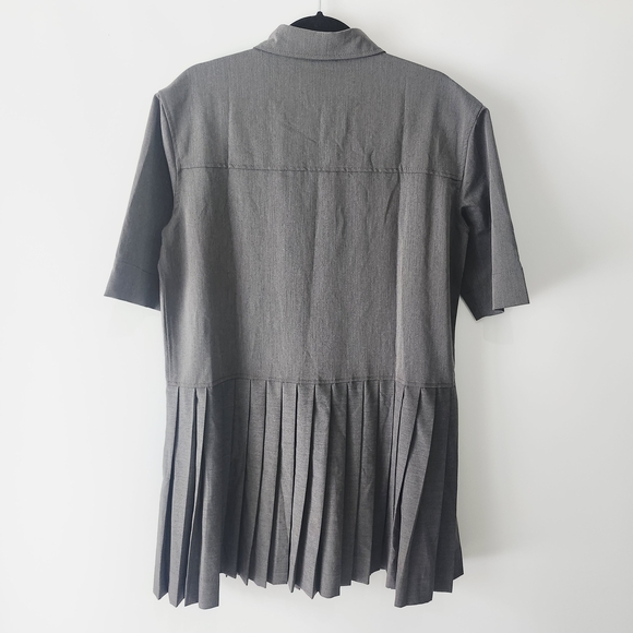 GANNI Grey Mélange Suiting Pleated Mini Shirt Dress Size 36 - Picture 12 of 14
